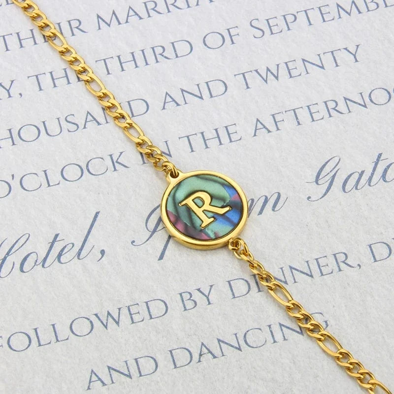 Letter / 18cm / R Fashion Jewelry Bracelets & Bangles Stainless Steel Bangles Initial Letter Bracelets Abalone Shell Initial Pendant 26 Alphabet