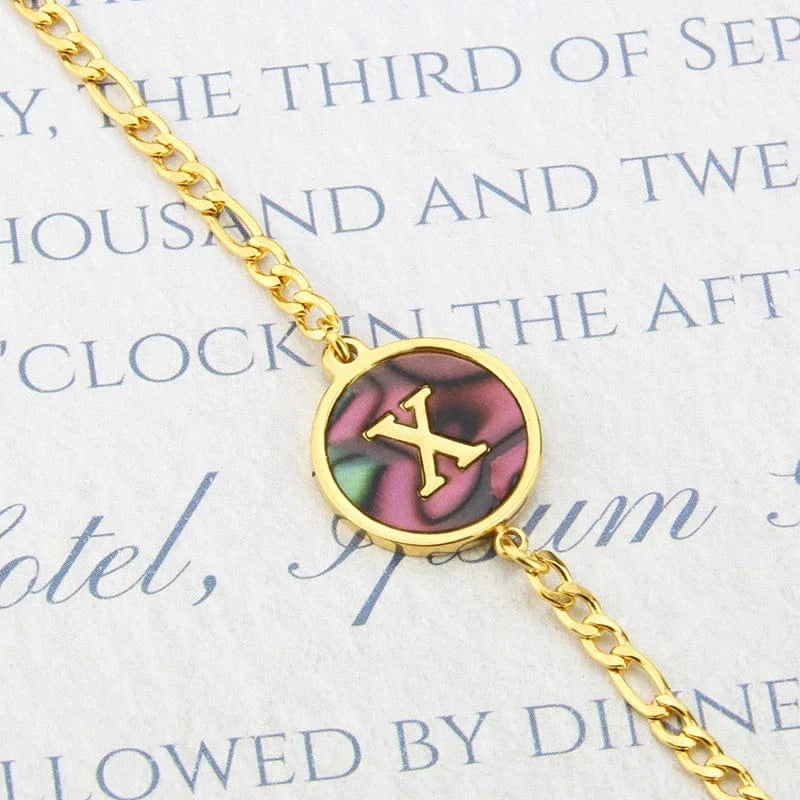 Letter / 18cm / X Fashion Jewelry Bracelets & Bangles Stainless Steel Bangles Initial Letter Bracelets Abalone Shell Initial Pendant 26 Alphabet