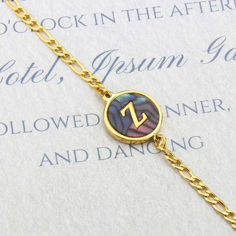 Letter / 18cm / Z Fashion Jewelry Bracelets & Bangles Stainless Steel Bangles Initial Letter Bracelets Abalone Shell Initial Pendant 26 Alphabet