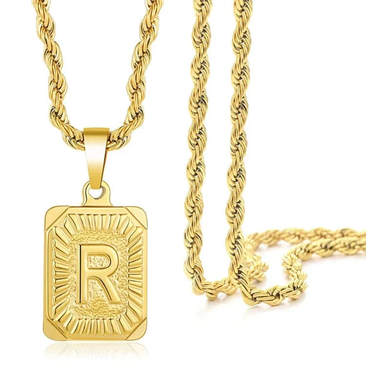 Letter Charms / r Bulk Square Men Twist Alphabet 26 Initial letter Stainless Steel 18k Gold Plated Jewelry Initial Necklace Twisted Rope Chain