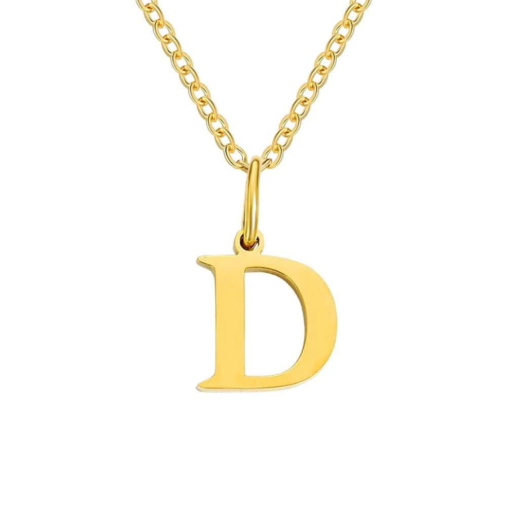 letter name necklace / gold / D INS Stainless Steel 14K Gold PVD Plated Letter Alphabet Initial Personalized Name Necklace Titanium Steel Jewelry For Women