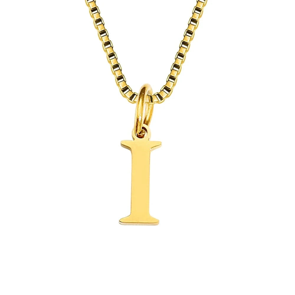 letter name necklace / gold / I INS Stainless Steel 14K Gold PVD Plated Box Chain 10MM Letter Alphabet Initial Personalized Name Necklace Jewelry For Women