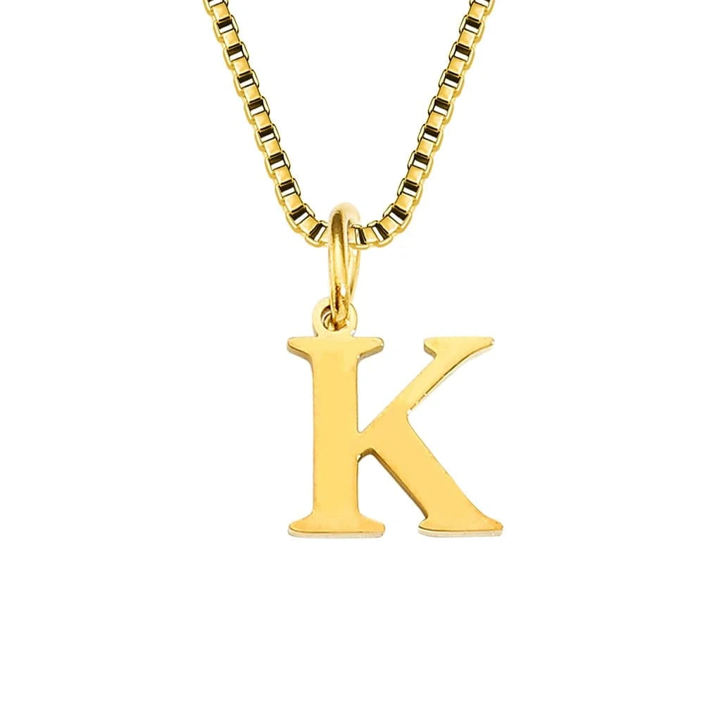 letter name necklace / gold / K INS Stainless Steel 14K Gold PVD Plated Box Chain 10MM Letter Alphabet Initial Personalized Name Necklace Jewelry For Women