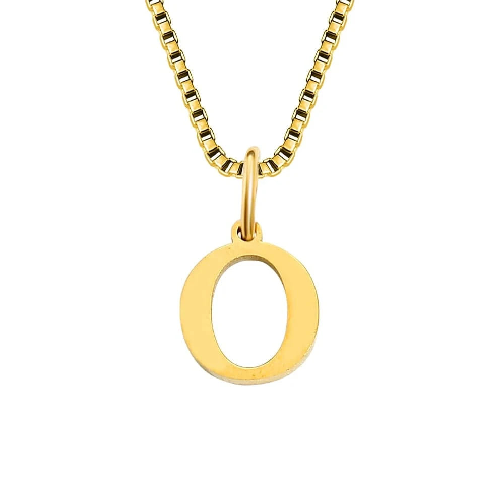 letter name necklace / gold / O INS Stainless Steel 14K Gold PVD Plated Box Chain 10MM Letter Alphabet Initial Personalized Name Necklace Jewelry For Women