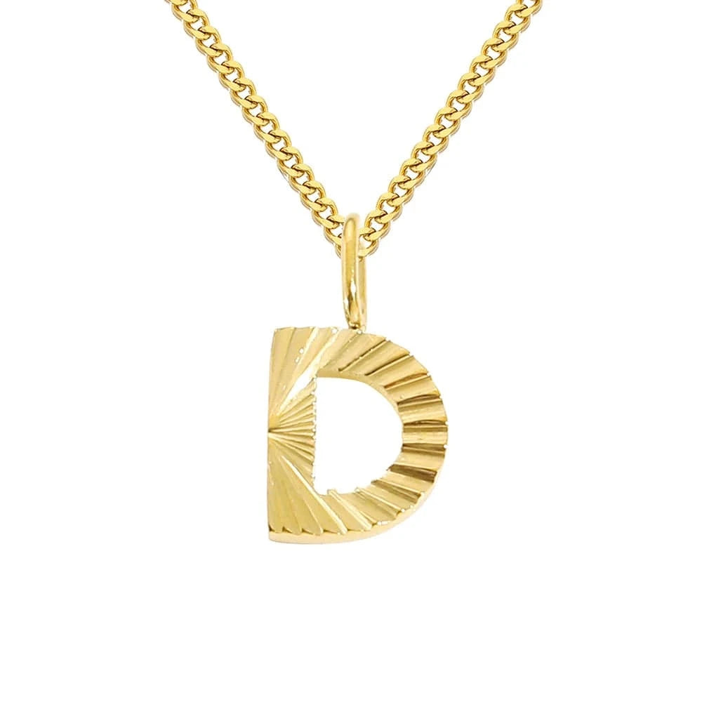 letter name necklace / rose gold / D INS Stainless Steel 14K Gold PVD Plated Laser Pattern Letter Alphabet Initial Personalized Name Necklace Jewelry For Women