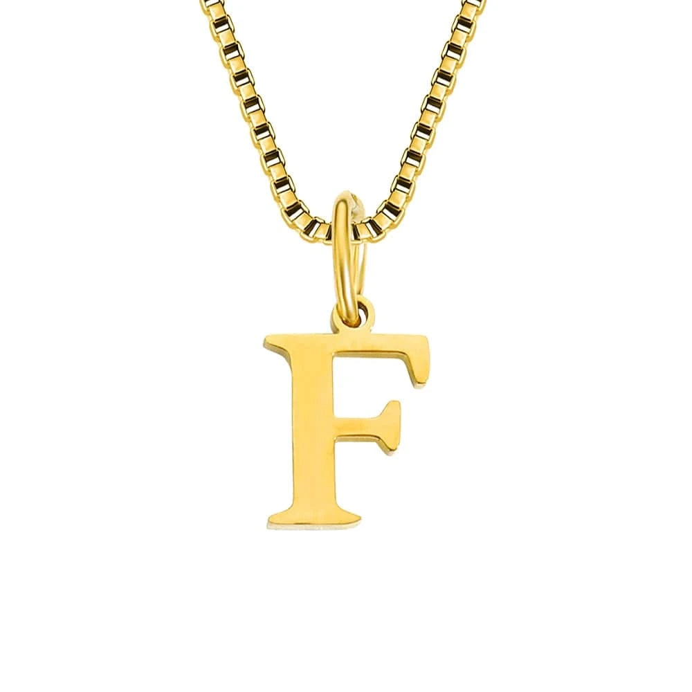 letter name necklace / rose gold / F INS Stainless Steel 14K Gold PVD Plated Box Chain 10MM Letter Alphabet Initial Personalized Name Necklace Jewelry For Women