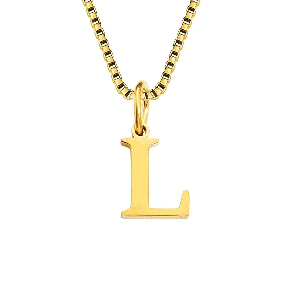 letter name necklace / rose gold / L INS Stainless Steel 14K Gold PVD Plated Box Chain 10MM Letter Alphabet Initial Personalized Name Necklace Jewelry For Women