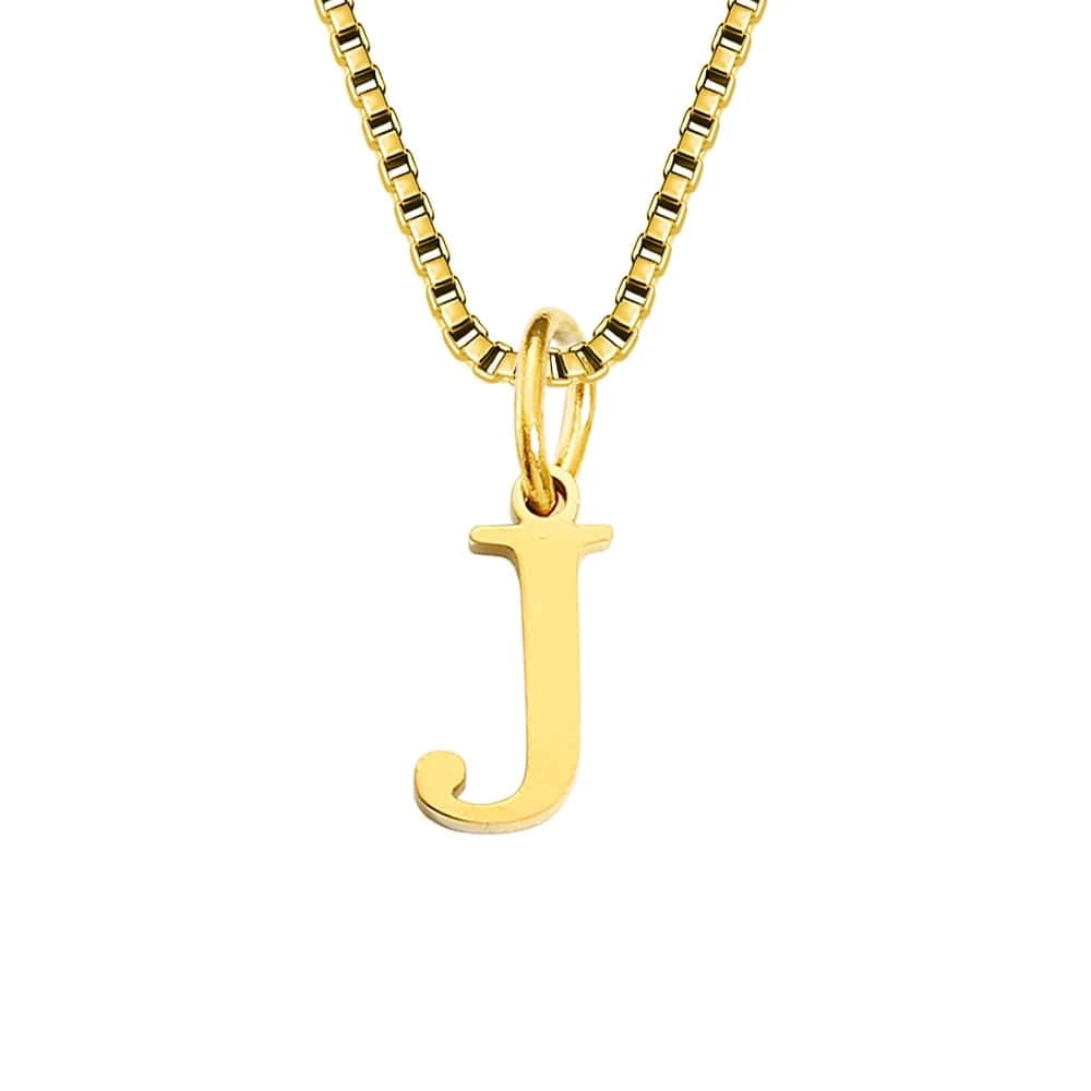 letter name necklace / silver / J INS Stainless Steel 14K Gold PVD Plated Box Chain 10MM Letter Alphabet Initial Personalized Name Necklace Jewelry For Women