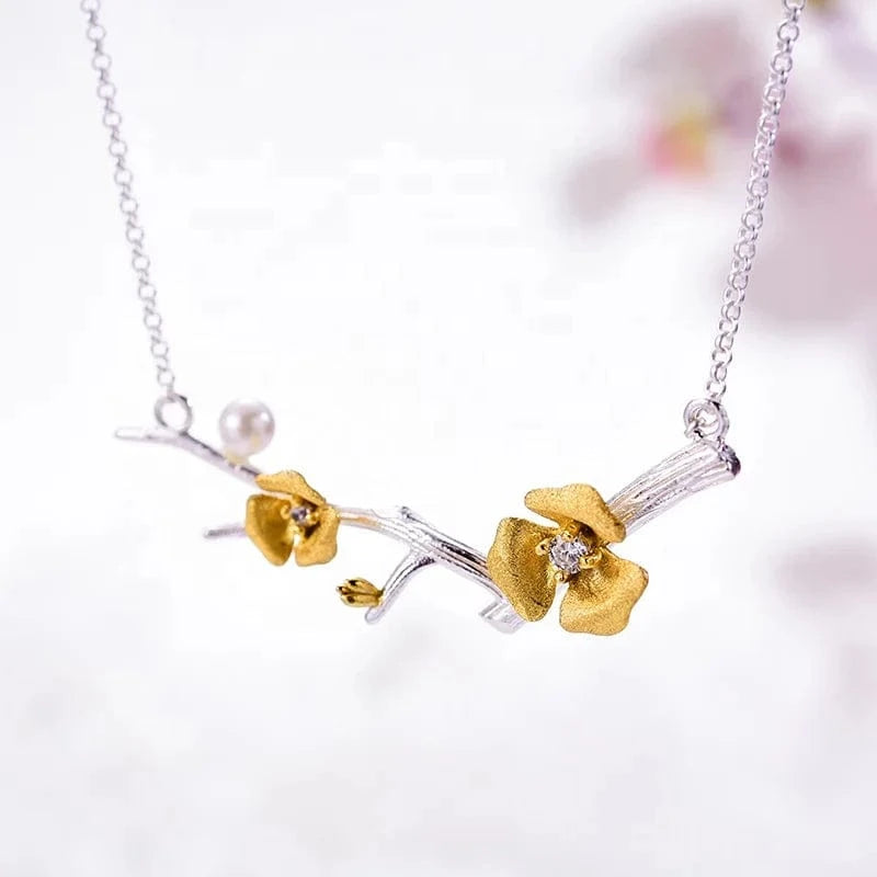 LFJS0030 925 Sterling Silver Delicate Plum Blossom Flower Jewelry Necklace Set for Women