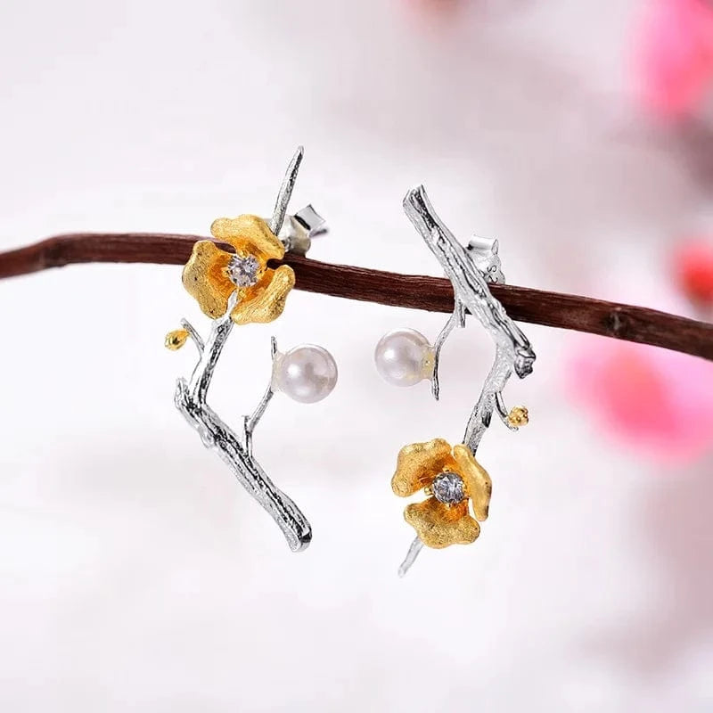 LFJS0030 925 Sterling Silver Delicate Plum Blossom Flower Jewelry Necklace Set for Women