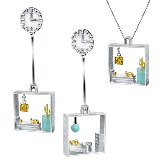 LFJS0063A Lotus Fun Pure 925 Sterling Silver Pendant Dangle Earrings Jewelry Set