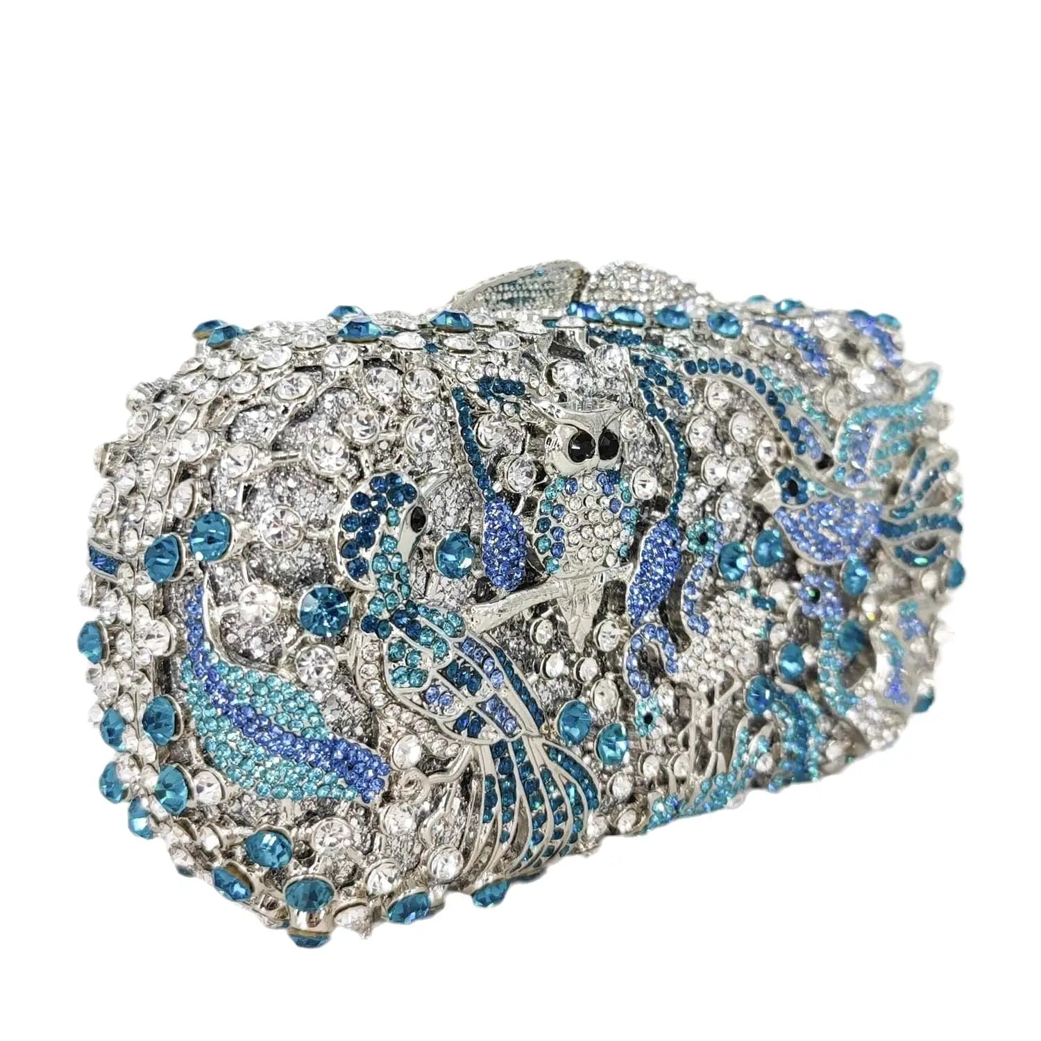 Light Blue 1 / Mini Size Boutique De FGG Light Blue Spahire Bird & Flower Women Crystal Clutch Evening Bags Wedding Bridal Animal Rhinestone Handbags
