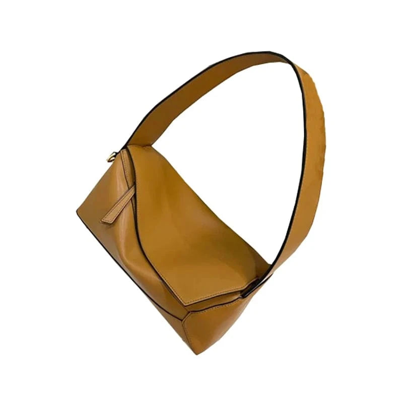 Light Brown 2024 fashionable hobo underarm bag stitching geometric leather female small square bag shoulder women pillow bag