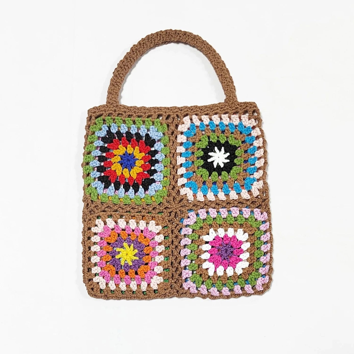 Light Brown Factory Granny Granny Square Handmade Crochet Single Shoulder Tote Handbag