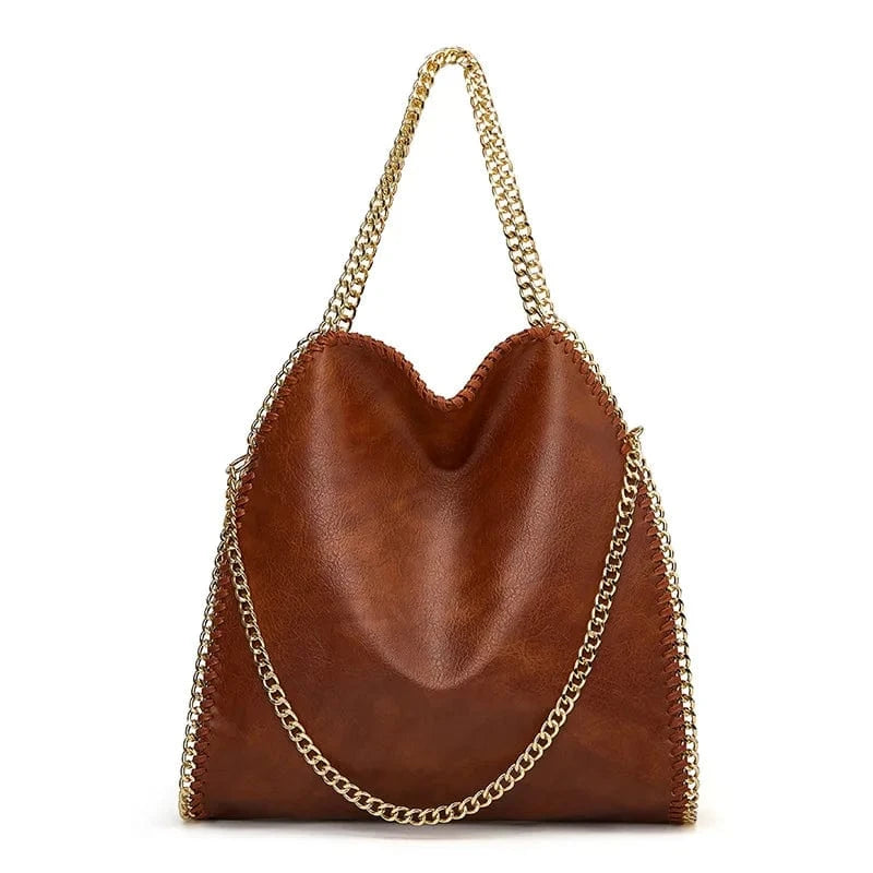 Light Brown Large Capacity Retro Crossbody Bucket Tote Bag Women New Style Solid Color Zipper Closure Polyester Lining Vintage Logo Pattern