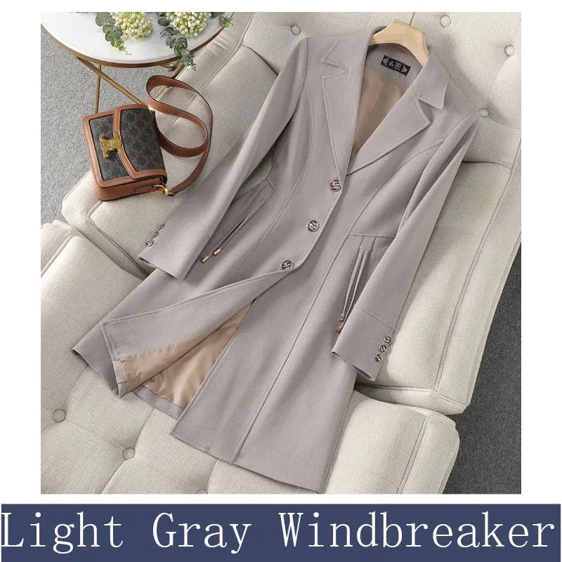 Light Gray / S / CHINA High End Female Coat Long Slim Trench Coat For Women’S England Single Breasted Khaki Women Windbreaker Larger Size Outwear