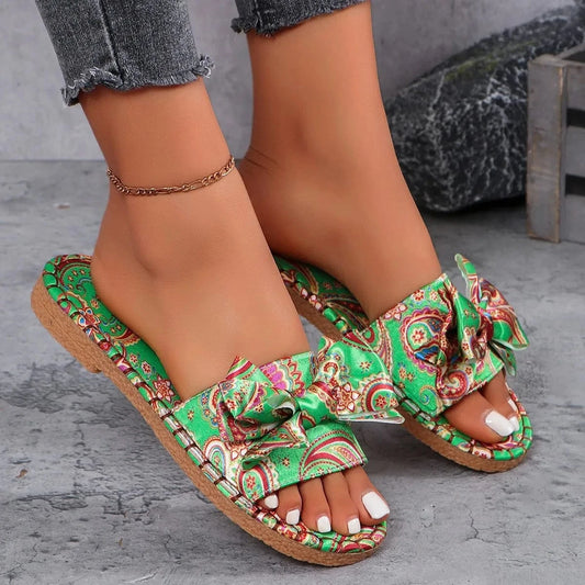 light green / 41 Plus-size summer fashion casual new slippers for women 2025 flat flat slippers with bow