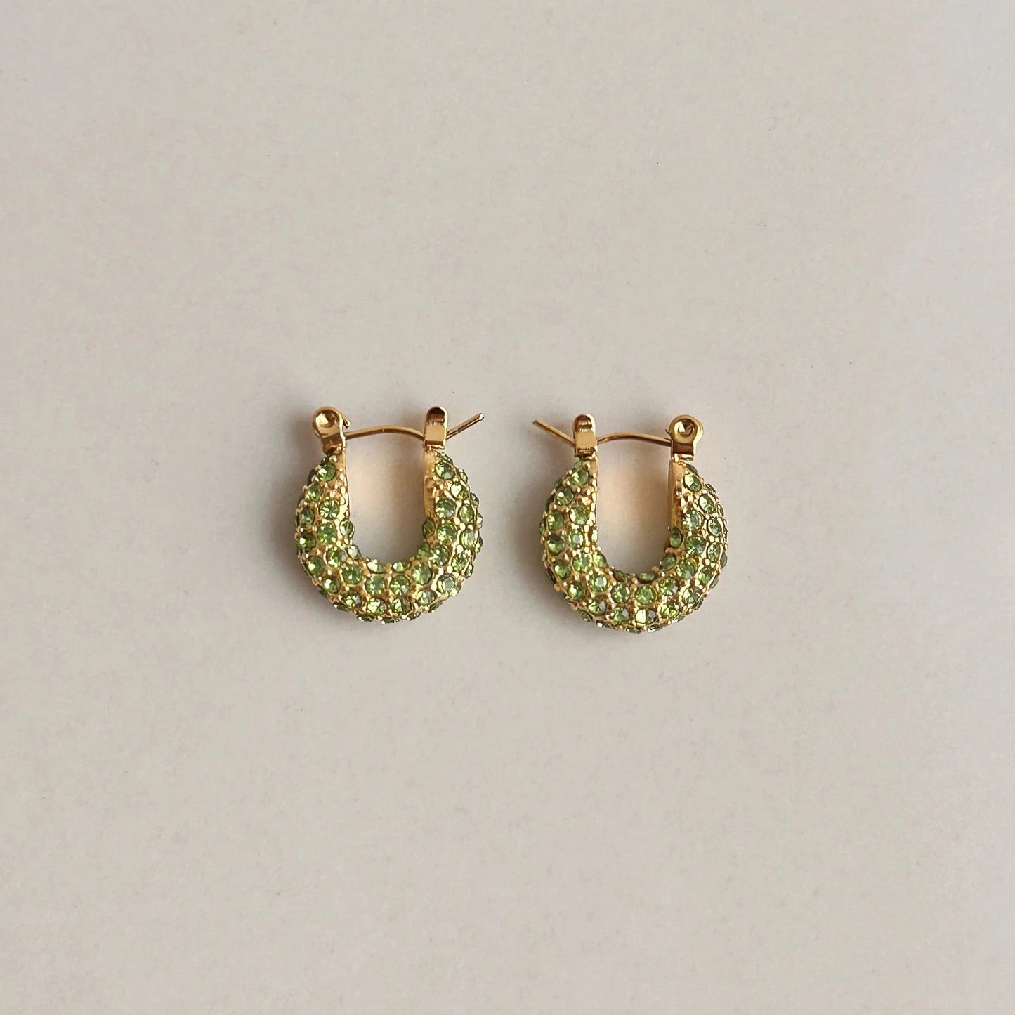 Light green Cubic Zircon Chunky Colorful Full Diamond Inlaid Shiny Stone Stainless Steel Hoop Huggie Earrings Jewelry Women