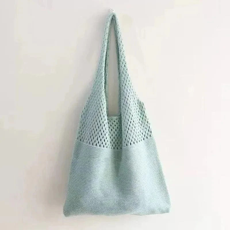 light green Custom Personalized Knitting Crochet Tote Bags Shoulder Handbags for Women Summer Beach Fashion Weaving Hollow Handbag