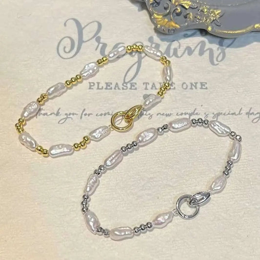 Light Luxury New Product S925 Pure Silver Bracelet 4-6 mm Natural Freshwater Keshi Baroque Pearl Bracelet