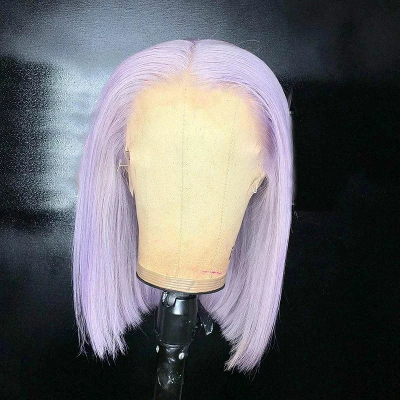 Light Purple / 12 Inches Green Blue Color Short Bob Cuticle Aligned Virgin Human Hair Transparent Lace Front Wigs