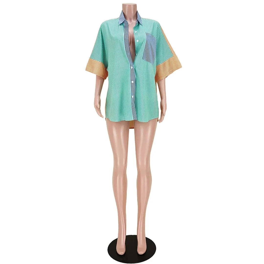 Liu Ming 2024 New Arrivals Women Casual Buttons Striped Long Sleeve T Shirt Tops Loose Blouse