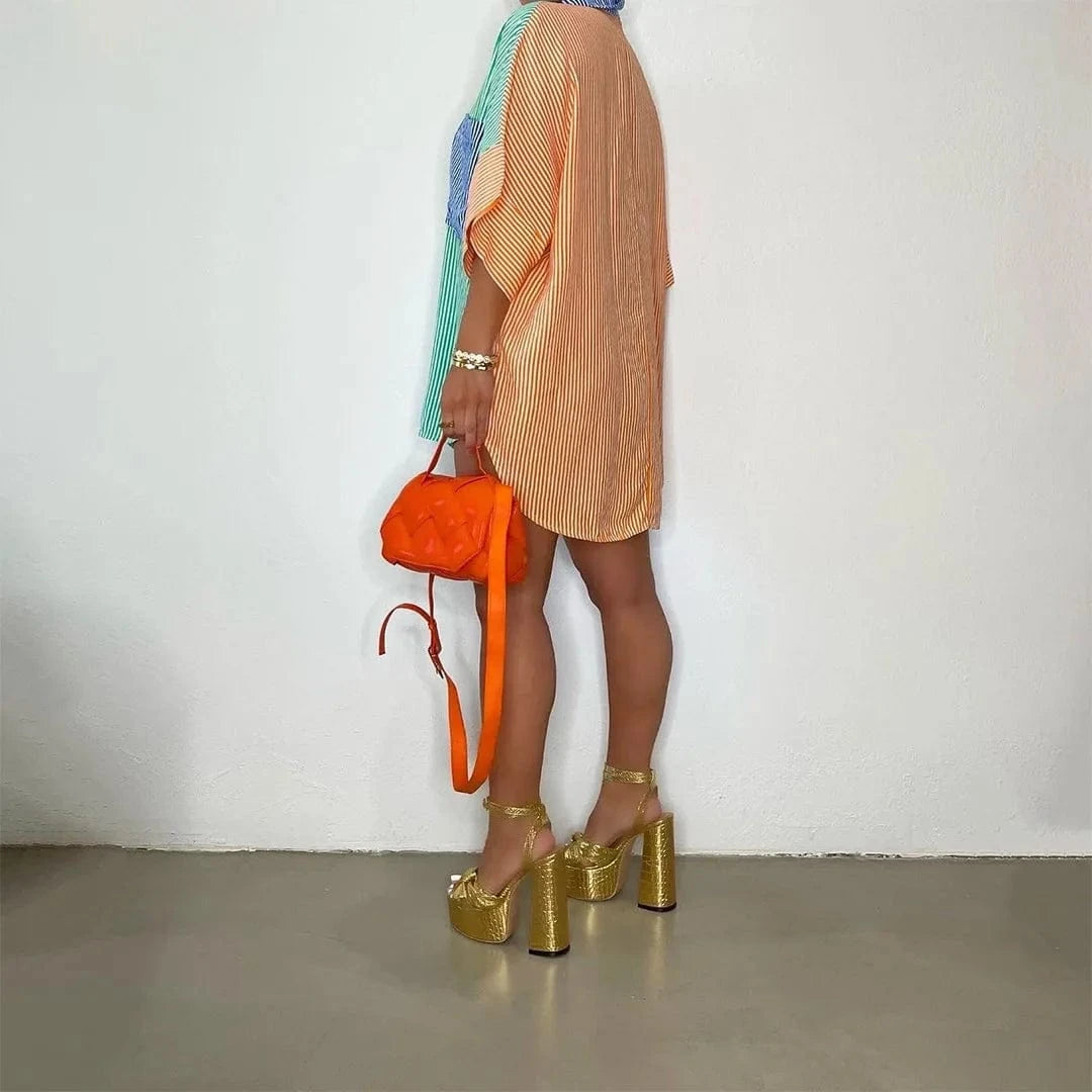 Liu Ming 2024 New Arrivals Women Casual Buttons Striped Long Sleeve T Shirt Tops Loose Blouse