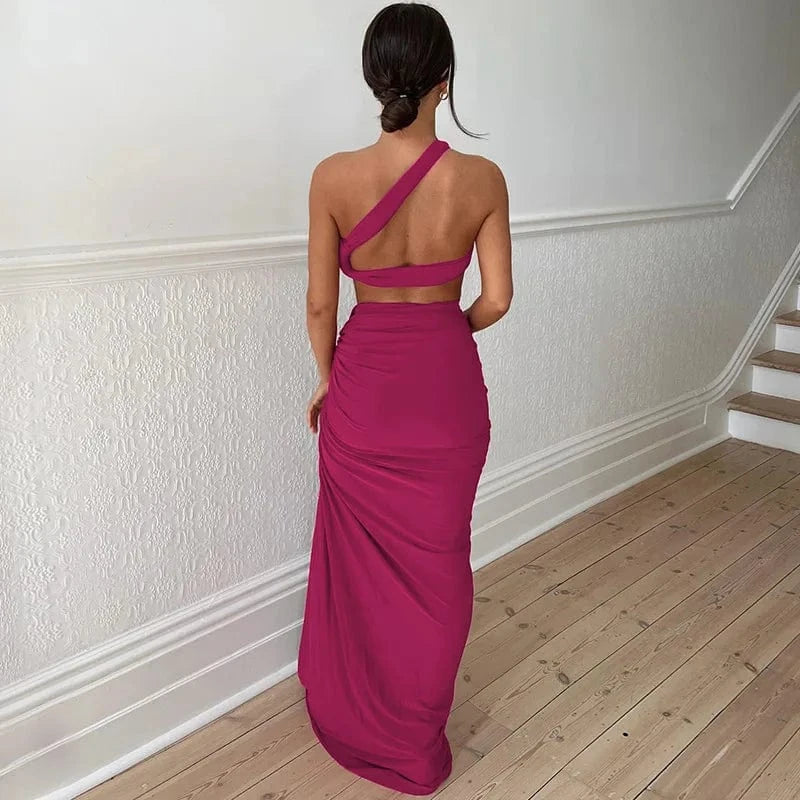 Liu Ming Autumn Fashion 2024 Trending Women Sexy Sleeveless Backless One Shoulder Hollow Out Side Slit Y2K Maxi Skirt Set