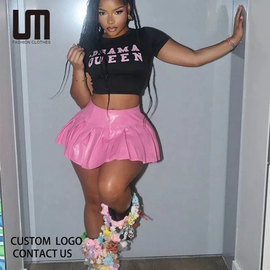 Liu Ming Autumn Hot Selling 2024 Fashion Women Casual High Street Pu Leather High Waist A Line Short Pleated Mini Skirts