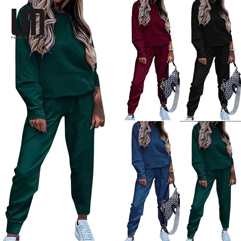 Liu Ming Autumn Winter Custom Logo 2024 Trends Women Pullover Two Piece Tracksuit Sweatshirts Casual Long Pants Set