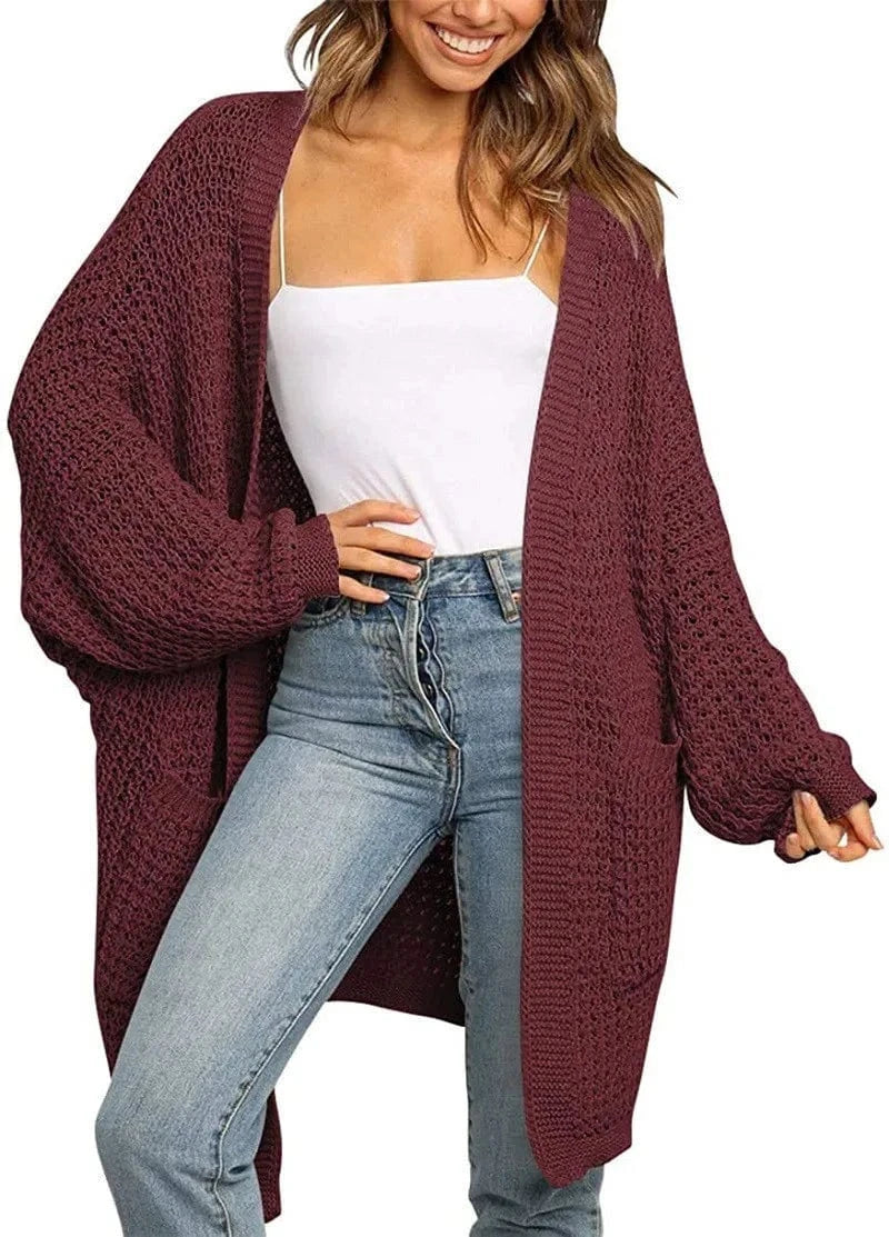 Liu Ming Autumn Winter Hot Selling 2024 Trending Women Casual Solid Color Long Sleeve Mid Length Knitted Cardigan Sweater