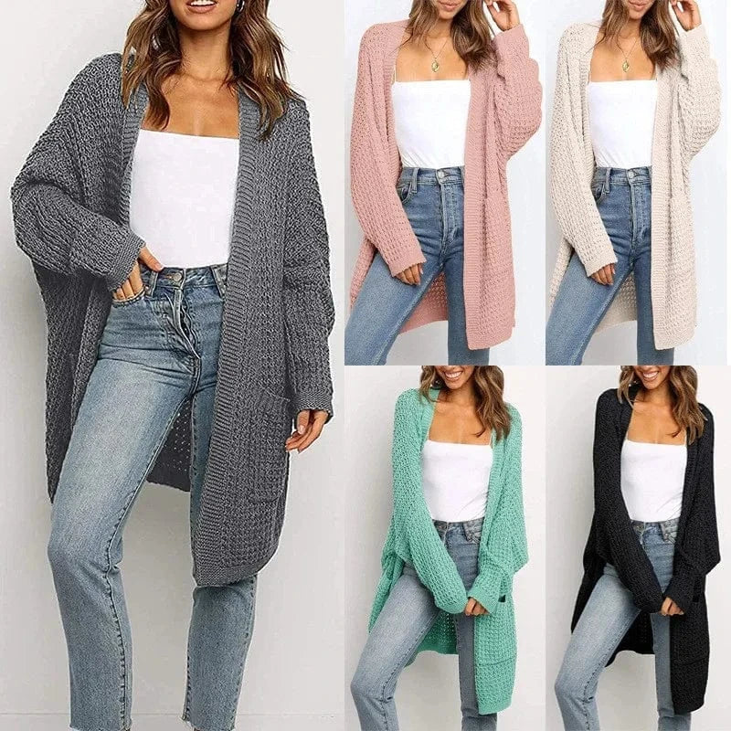 Liu Ming Autumn Winter Hot Selling 2024 Trending Women Casual Solid Color Long Sleeve Mid Length Knitted Cardigan Sweater