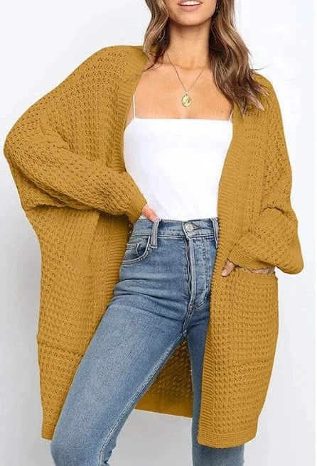 Liu Ming Autumn Winter Hot Selling 2024 Trending Women Casual Solid Color Long Sleeve Mid Length Knitted Cardigan Sweater