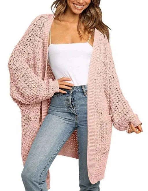 Liu Ming Autumn Winter Hot Selling 2024 Trending Women Casual Solid Color Long Sleeve Mid Length Knitted Cardigan Sweater