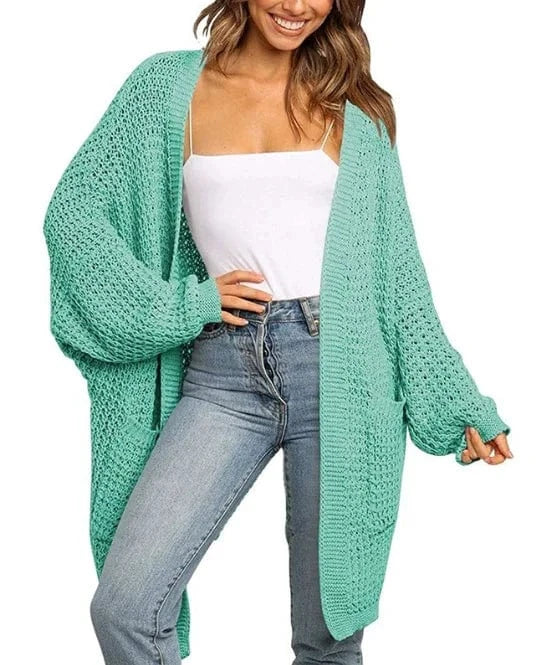 Liu Ming Autumn Winter Hot Selling 2024 Trending Women Casual Solid Color Long Sleeve Mid Length Knitted Cardigan Sweater