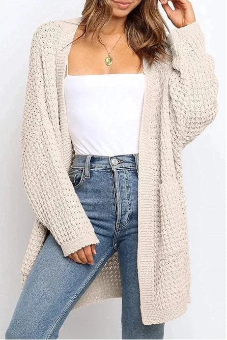 Liu Ming Autumn Winter Hot Selling 2024 Trending Women Casual Solid Color Long Sleeve Mid Length Knitted Cardigan Sweater