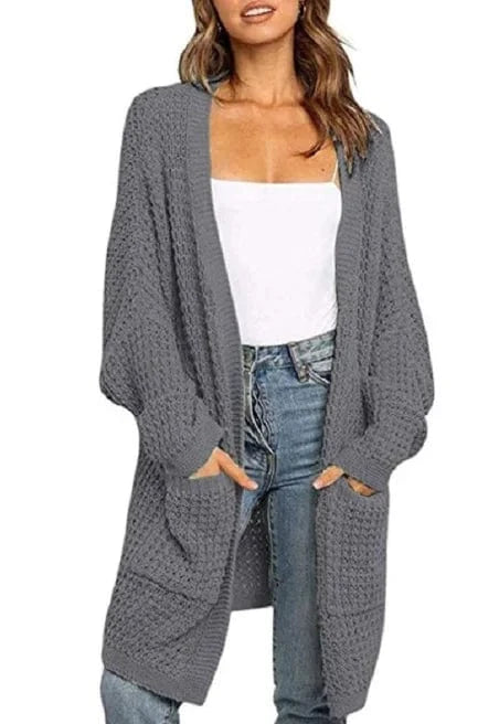 Liu Ming Autumn Winter Hot Selling 2024 Trending Women Casual Solid Color Long Sleeve Mid Length Knitted Cardigan Sweater