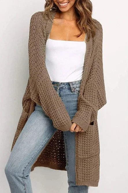 Liu Ming Autumn Winter Hot Selling 2024 Trending Women Casual Solid Color Long Sleeve Mid Length Knitted Cardigan Sweater