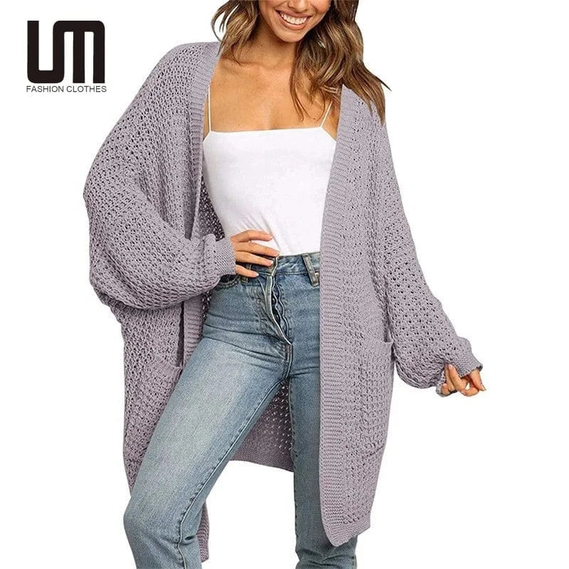 Liu Ming Autumn Winter Hot Selling 2024 Trending Women Casual Solid Color Long Sleeve Mid Length Knitted Cardigan Sweater
