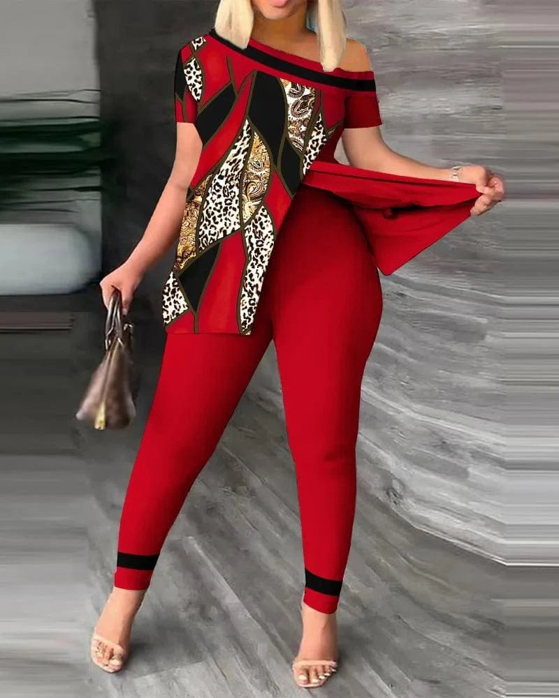 Liu Ming Custom Logo Wholesale Women Summer Two Pieces Casual Print Tops Pants Set