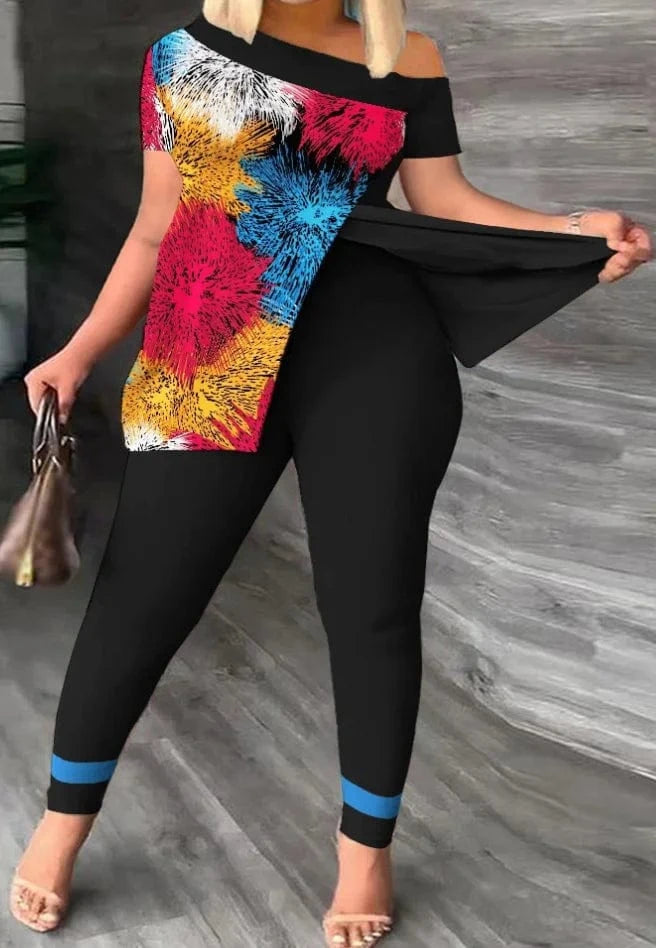 Liu Ming Custom Logo Wholesale Women Summer Two Pieces Casual Print Tops Pants Set