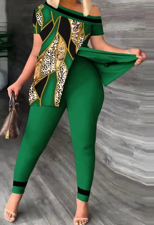 Liu Ming Custom Logo Wholesale Women Summer Two Pieces Casual Print Tops Pants Set