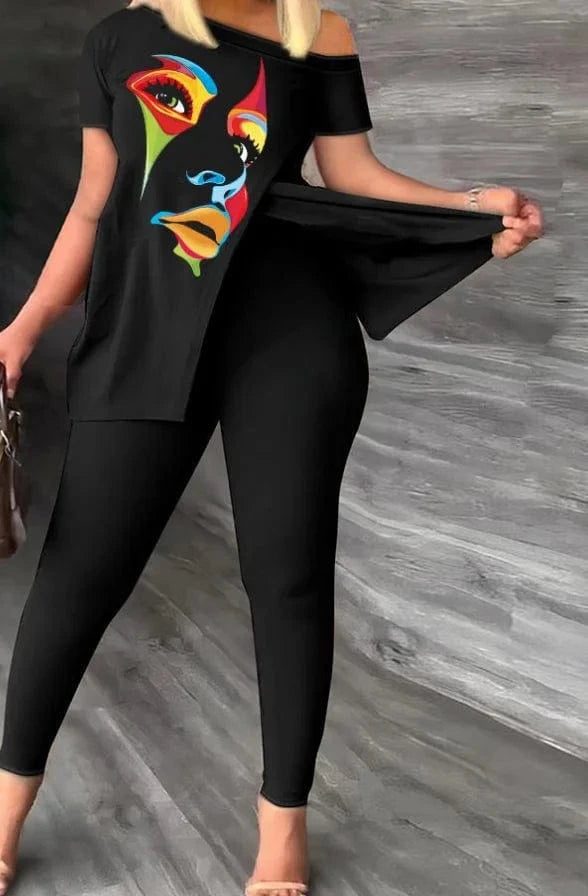 Liu Ming Custom Logo Wholesale Women Summer Two Pieces Casual Print Tops Pants Set