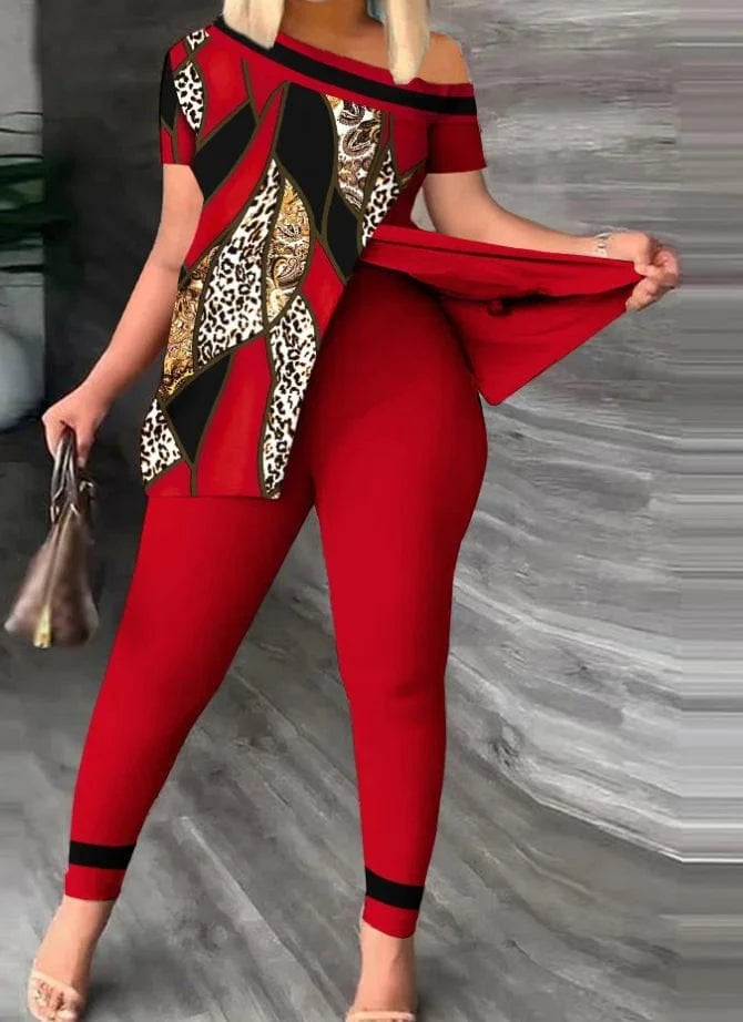 Liu Ming Custom Logo Wholesale Women Summer Two Pieces Casual Print Tops Pants Set