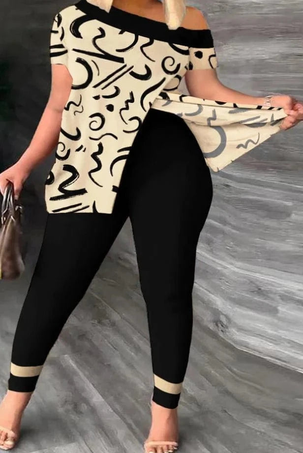 Liu Ming Custom Logo Wholesale Women Summer Two Pieces Casual Print Tops Pants Set