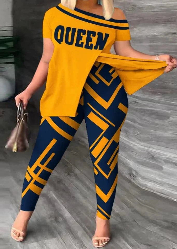 Liu Ming Custom Logo Wholesale Women Summer Two Pieces Casual Print Tops Pants Set