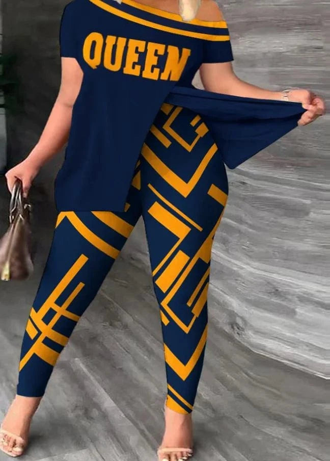 Liu Ming Custom Logo Wholesale Women Summer Two Pieces Casual Print Tops Pants Set