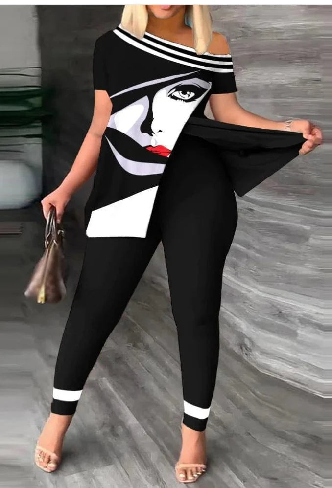 Liu Ming Custom Logo Wholesale Women Summer Two Pieces Casual Print Tops Pants Set