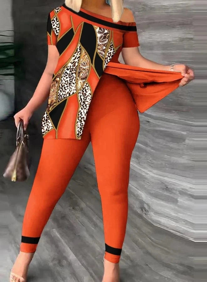 Liu Ming Custom Logo Wholesale Women Summer Two Pieces Casual Print Tops Pants Set