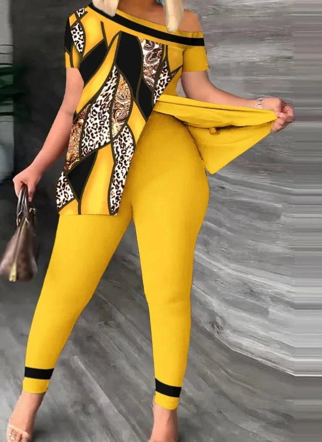 Liu Ming Custom Logo Wholesale Women Summer Two Pieces Casual Print Tops Pants Set